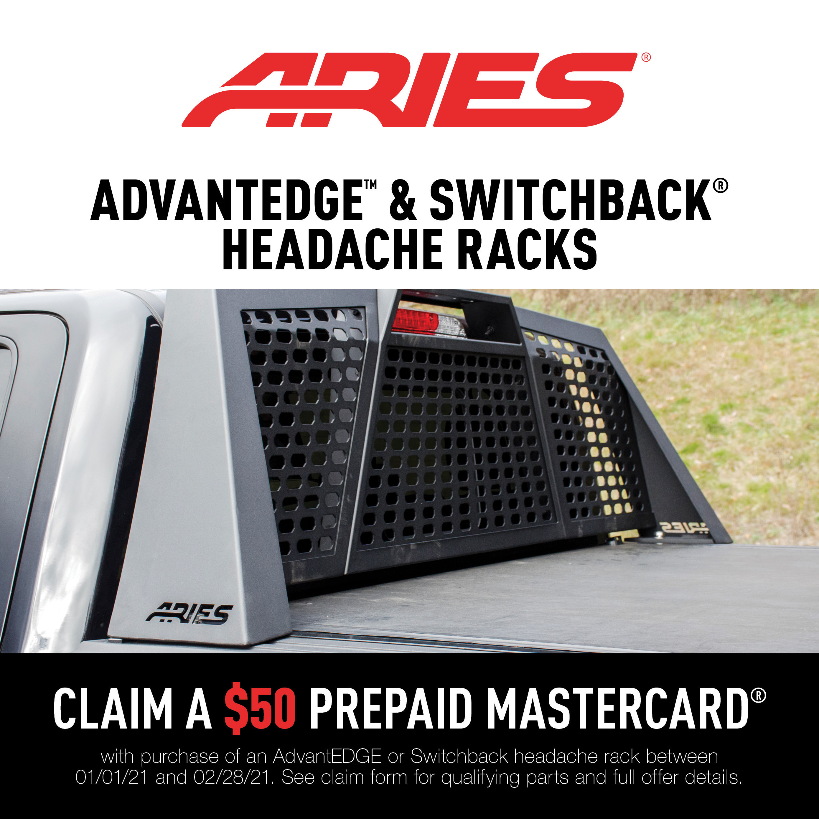 ARIES AdvantEDGE Switchback Headache Racks Promotion 2020