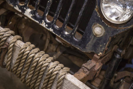 Vintage Jeep Wood Bumper Rope Grille