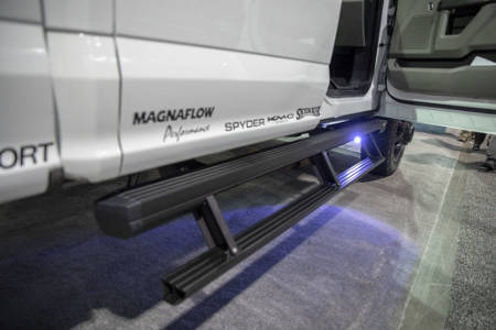 White Ford F-350 Power Running Boards ActionTrac